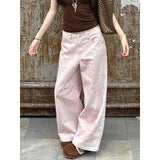 SHOPMOCHO Adorable Pink Vintage High Waist Wide Leg Jeans Back 2025 Spring Summer Slimming Exclusive Type Ladies Denim Trousers