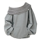 SHOPMOCHO Knit Patchwork Sweatshirt Women Loose Casual Long Sleeve Sporty Top Spring Fall Chic Lazy Off Shoulder Harajuku Y2K Coat