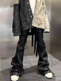 SHOPMOCHO Streetwear Black Wax Leather Strecth Jeans for Men Ropa Hombre Baggy Y2k Flare Pants Oversized Straight Denim Trousers