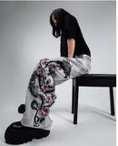 SHOPMOCHO Japanese Harajuku Jeans Mens New Dragon High Quality Jeans Gothic Y2K Vintage Hip Hop Streetwear Denim Fabric Wide Leg Pants