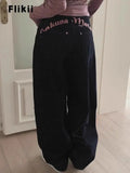 SHOPMOCHO Women's Sweet Casual Full Length Baggy Denim Trouser Retro Emo Harajuku Loose Jeans Letter Embroidery High Waist Y2K 2000s Pants