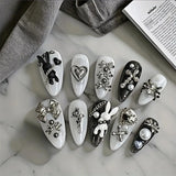 Shopmocho 10pcs personalized black and white nail art, rabbit and bow decoration - Gothic minimalist style, suitable for daily wear