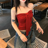 Shopmocho Sleeveless Tank Top for Women Summer Slim Bow Crop Top Sexy Skinny Tube Tops Fashion Clothing Streetwear Girl