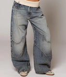 Shopmocho Baggy Retro Jeans for Women Y2k Hip Hop Splice Fashion Jeans Basics Simple  Wide Leg Pants Cargo Pants American Street Clothes