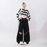 Shopmocho American Individualized Spicy Girl Hollow Out Workwear Pants for Women Fashion Zipper Two Wear Design Casual Versatile Trousers