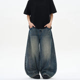 SHOPMOCHO Spring New Men's Jeans Oversized Wide Leg Pants Loose Vintage Patchwork Lightning Cracked Denim Trousers Streetwear Male
