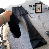 Shopmocho High Waist Casual Pants Women's Yoga Butt Covering Skirt Elastic Slimming Drapey Suit Long Pants Black Two-Piece Set