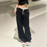 SHOPMOCHO-Black Lace Women Casual Pants High Waist Baggy Sweatpants Korean Fashion Harajuku Autunm Oversized Trousers Vintage