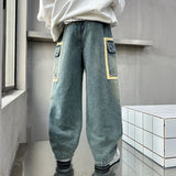 SHOPMOCHO New Design Children Relaxed Fit Straight Leg Cargo Jeans for Teenage Boys Loose Denim Pants with Pocket Kids Casual Trousers