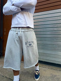SHOPMOCHO Streetwear Retro Pilot Sweatshorts Grey Crest Graphic Woven Label Frayed Long Shorts Y2K Swag Hip Hop Terry Unisex Baggy Shorts