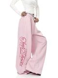 SHOPMOCHOY2K Women's Pink Wide Leg Sweatpants 2025 New Fashion Letter Print Drawstring Waist Casual Streetwear Trousers