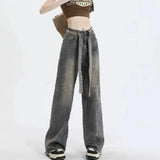 Shopmocho Retro American Denim Jeans Women's High Waist Wide Leg Pants Vintage Washed Design Slimming Effect Spring Summer New Style