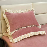 SHOPMOCHO Solid Color Autumn and Winter Thickened Pillowcase Milk Velvet Embroidered Pillowcase with Lace Design