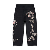 SHOPMOCHO American New Style Loose Jeans Men Women Gothic Punk Carp Cherry Blossom Embroidery Casual Straight Wide Leg Jeans Streetwear