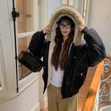 SHOPMOCHOAutumn Winter Cotton Padded Jacket Women Outerwear Thick Warm Oversize Short Coat Female Hooded Long Sleeve Fur Collar Parkas