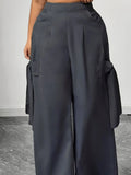 SHOPMOCHO Graphite Gray Women's Oversized Woven Casual Pants Comfortable Loose Fit High Waist Straight Leg Trousers Graphite Gray