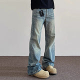 SHOPMOCHO Hiphop Bootcut Jeans Mens Straight Wide-leg Pants New High Street Lightning Ripple Jeans Four Seasons Classic High Quality Pants