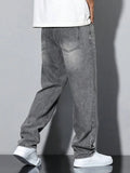 SHOPMOCHO Men's straight skinny grey jeans, straight and simple design, suitable for daily wear in all seasons