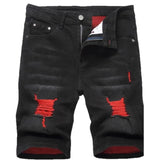 SHOPMOCHO Men's denim shorts with summer frayed elastic men's casual pants slim-fit European-style shorts tight and worn-out men's pants