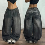 SHOPMOCHO American Vintage New Pattern Printing Black Baggy Jeans Men Y2K Gothic Harajuku Hip Hop Popular Casual Joker Wide-leg Pants