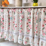 SHOPMOCHO Korean Sweet Flowers Short Curtains for Living Room Japanese Elegant Lace Floral Half Curtains for Kitchen #A510