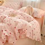 Shopmocho 2025 INS Princess Style Bedding Sets Ruffle Lace Bow Quilt Cover Romantic Bedclothes Decor Woman Girls Bedroom Duvet Cover 4pcs