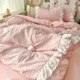 SHOPMOCHO 3 Piece Sheet Set  pink plaid duvet cover Set ， comfortable Bedding Set Bedspread for All Season