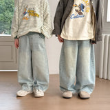 SHOPMOCHO Children's pants 2025 spring edition boys and girls Korean color casual denim straight leg pants children's loose wide leg pants