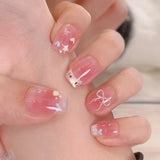 Shopmocho 24pcs Detachable Short Press on Nails Y2k rhinestone False Nails with Glue Ballet Sweet Cool Girls Artificial False Nails Tips