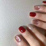 Shopmocho 24pcs Detachable Short Press on Nails Y2k rhinestone False Nails with Glue Ballet Sweet Cool Girls Artificial False Nails Tips