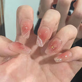SHOPMOCHO 24Pcs Cat’s Eye Leopard Print Press on Fake Nails Mid-length Ballet False Nails with Rhinestone Detachable Full Cover Nail Tip