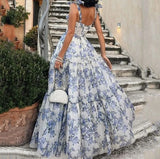 Shopmocho Elegant Party Dresses for Women 2025 New Sweet and Fashionable Floral Style Large Swing Shoulder Strap Dress Beach Vacation