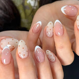 SHOPMOCHO Fashion Dark Brown White Polka Dot Wearable Nail Art Fall Winter Chic Fake Nails Detachable Finished False Nails Press on Nails