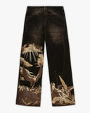 SHOPMOCHO American loose jeans personalized bat pattern print street Y2K pants lazy jeans casual straight pants Harajuku retro street wear