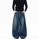 SHOPMOCHO Spring New Men'S Jeans Wide Leg Pants Loose Machete Jeans Vintage Lightning Cracked Denim Trousers