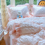 SHOPMOCHO 3pcs Korean lace Bedding set seersucker Duvet Cover Set (1*Duvet Cover + 2*Pillowcase, Without Core)for bedroom guest room