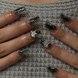 Shopmocho 24Pcs Brown Long Coffin False Nails Glitter Ballet Wearable with French Design Fake nails Full Press on Nail Ins Nail Tips Art