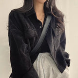SHOPMOCHO Autumn Retro Versatile Single Breasted Turndown Collar Long Sleeved Jacket for Women Coffee Casual with Pockets Loose Coat