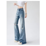 SHOPMOCHO Ladies Jeans Flare High Waist Denim Trouser Leisure Slimming Vintage Women's pants Y2k Flared Straight Leg Jeans On The Ground