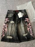 Shopmocho Graphic Print Women Short Jeans Y2k Hole Harajuku Vintage Denim Shorts Wide Leg American Jorts Baggy Hip Hop Streetwear