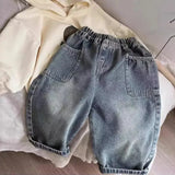SHOPMOCHO Spring and Autumn Children's Pocket Wide Leg Jeans Contrast Loose Relaxed Pants for Boys and Girls Jeans Baby Kids Trousers 2-6Y