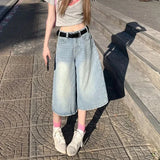 SHOPMOCHO 2026 Summer High Street Women Baggy Thin Jeans Female High Waist Capri Pants Girls Solid Color Leisure Denim Shorts