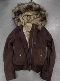 SHOPMOCHO Autumn And Winter New Fashion Casual Fur Collar Jacket Female Y2K High Street Popular Padded Velvet Cotton-padded Jacket Coat