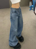 SHOPMOCHO Gradient Spring 2025 Blue Jeans Women Y2K Vintage High Waisted Jeans Straight Streetwear Loose Large Wide Leg Denim Pants