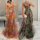 SHOPMOCHO Sexy Hollow Out Party Dress, Women Summer Loungewear Fashion Printing Maxi Dress, Sleeveless Lace-Up Ladies Dress Vestido