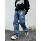 SHOPMOCHO Men's letter star print y2k jeans American style hip hop high waist loose layered straight zipper fashion pants trend hot sale