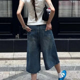 SHOPMOCHO 2026 Summer High Street Women Baggy Thin Jeans Female High Waist Capri Pants Girls Solid Color Leisure Denim Shorts
