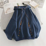 Shopmocho Women's Hoodie Drawstring Tassel Exquisite Embroidery Large Pocket Thick Pullover Artistic Fashionable Autumn Winter Top Jacket