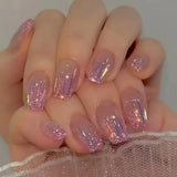 SHOPMOCHO 24Pcs Cat’s Eye Leopard Print Press on Fake Nails Mid-length Ballet False Nails with Rhinestone Detachable Full Cover Nail Tip
