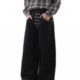 SHOPMOCHO 2025 American Style Retro Black Loose Wide Leg Jeans Men's New High Waisted Lazy Style Hanging Pants